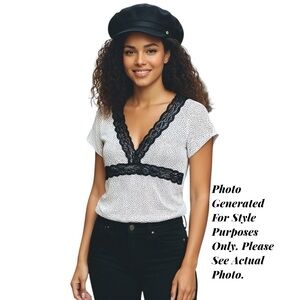 Maurices Babydoll Top Black Lace Polka Dot Y2K Romantic Parisian